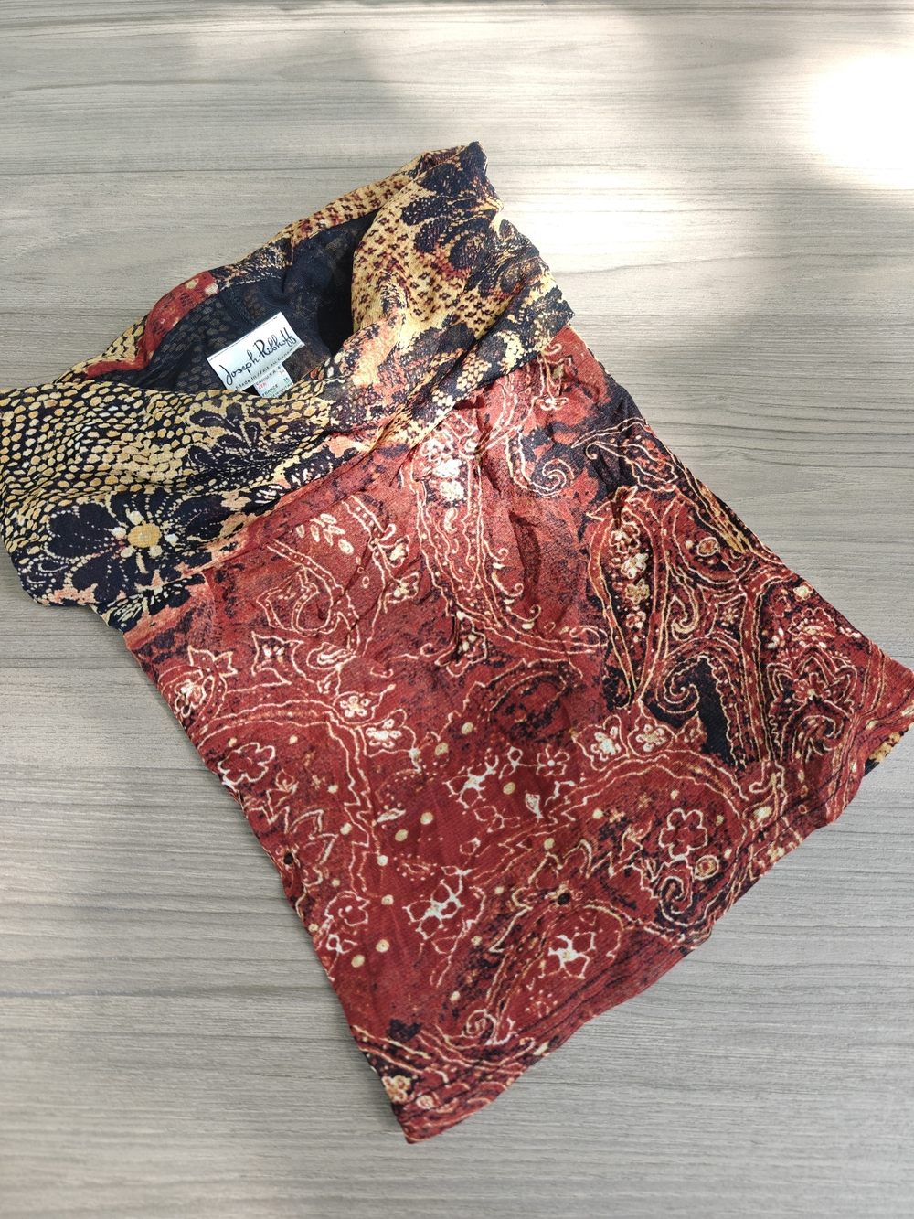 Joseph Ribkoff Red and Black Paisley-Print Mesh Sleeveless Top